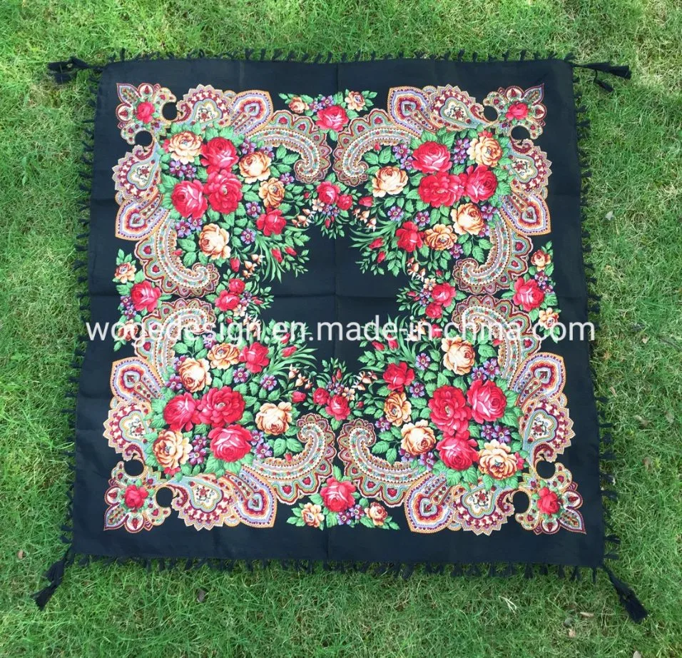 Fashion Vintage Ukrainian Style Lady Square Viscose Shawl Print Floral Scarfs with 22colors Available