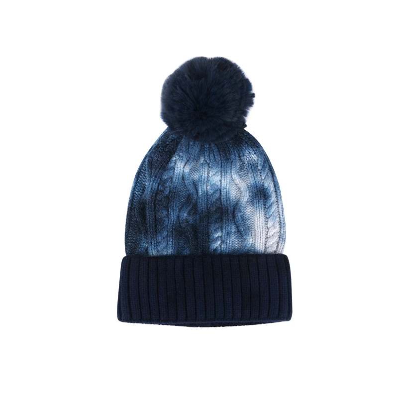 Amarre o corante chapéu de Inverno Beanies Malha com POM POM Mulher Quente Beanie Hat