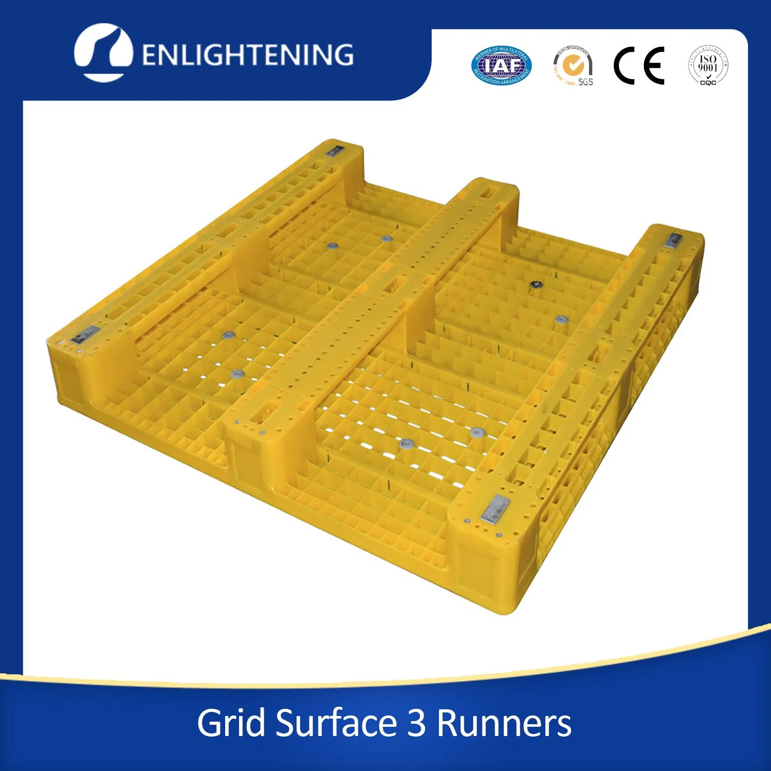 1111 Heavy-Duty Hygienic Plastic Pallet With3 Runners and Open Deck for Warehouse Storage and Transfer