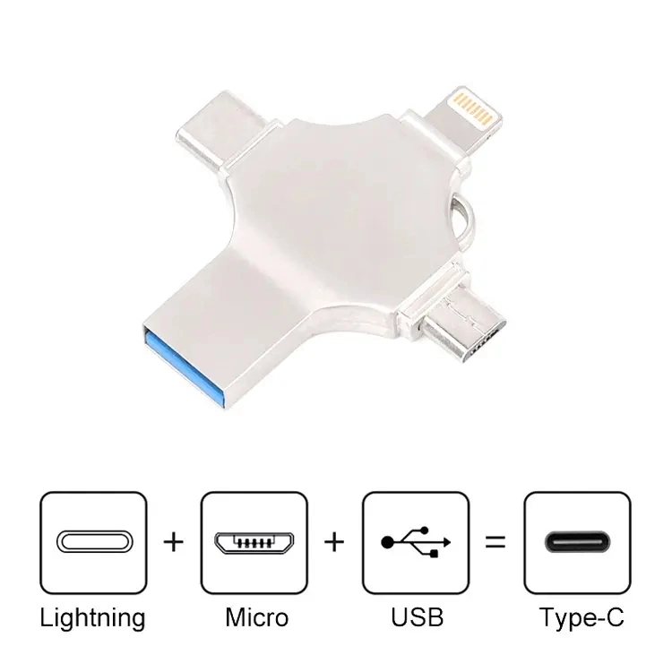 4 in 1 USB3.0 OTG Memory Stick for Apple Ios Android Type C, 8g/16g/32GB/64GB Adaptor