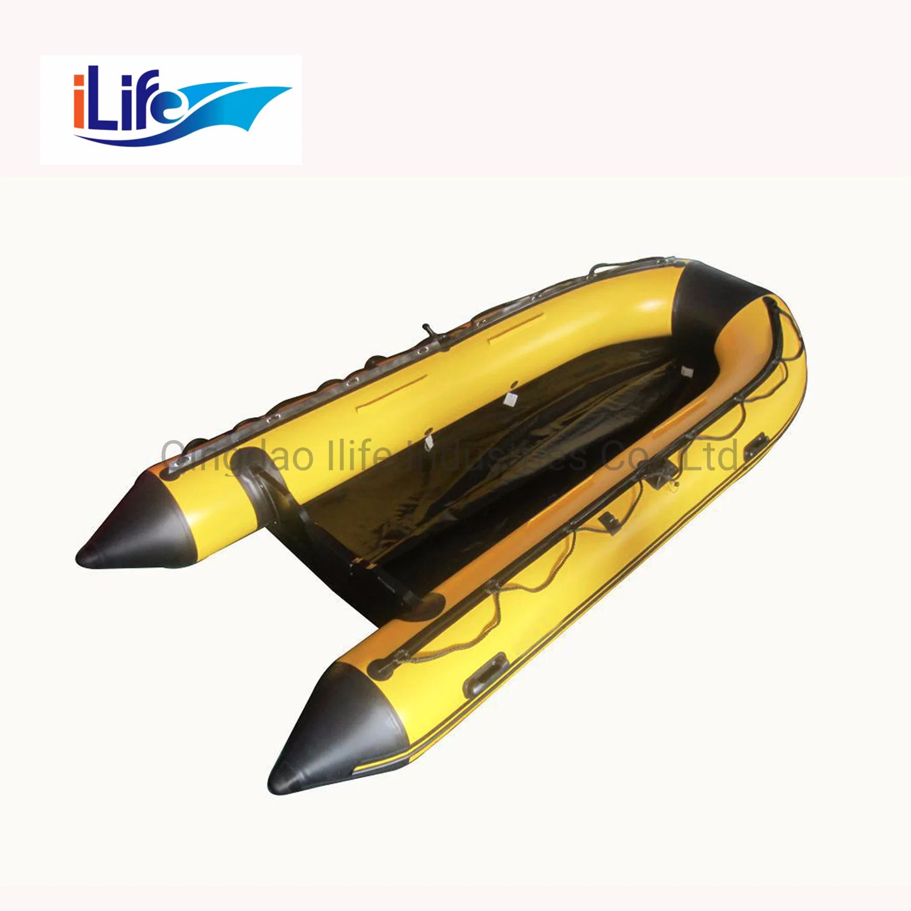 ILife 4,3m Amarillo PVC/Hypalon Inflatable Rescue Fishing Rubber Boat Con aluminio/Cosido de caída/Piso contrachapado para Rescate