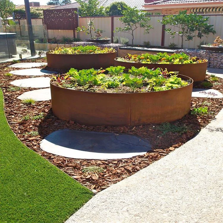 Jardín de acero Corten/Flor de canteado&amp;Frontera hierba