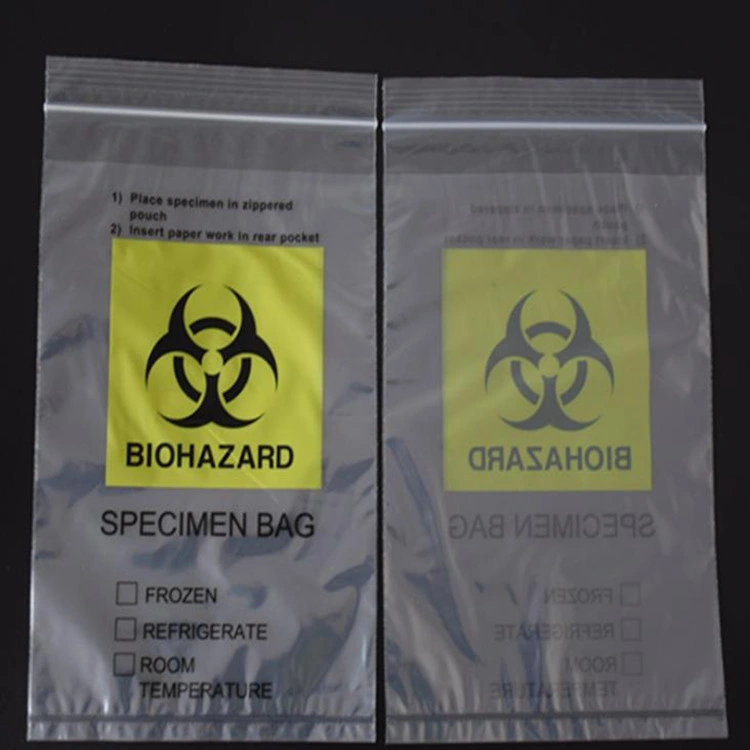 La junta superior de plástico LDPE Zip Biohazard Reclosable espécimen bolsas de transporte para la salud y de laboratorio