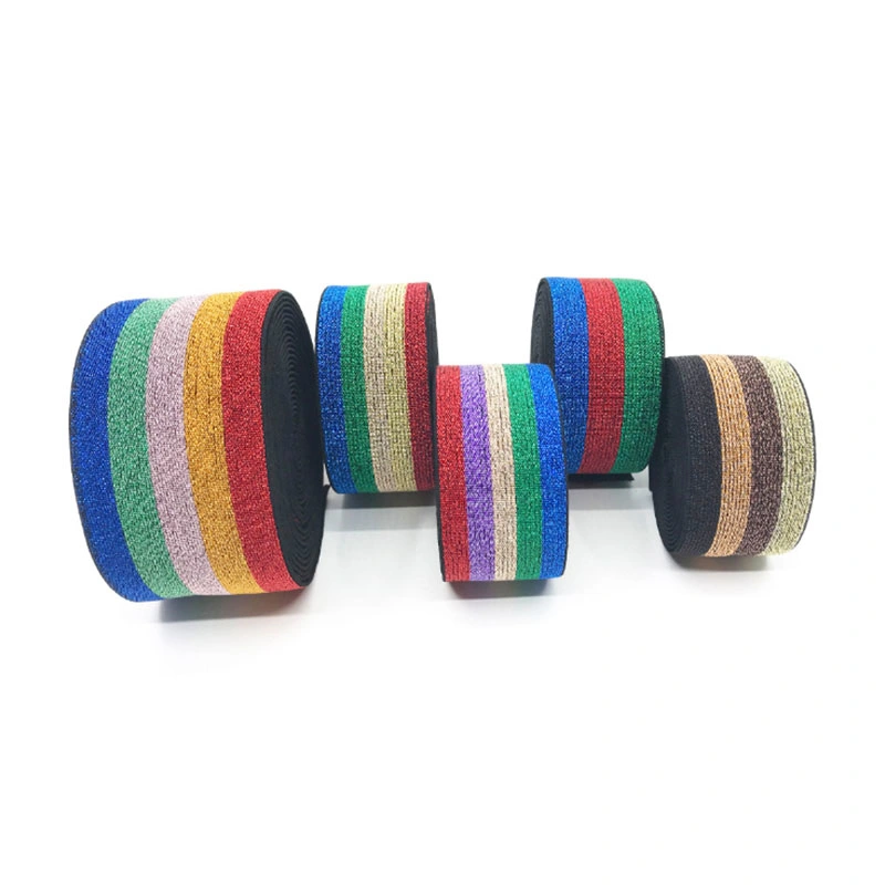 Factory Wholesale Woven Polyester Lurex Glitter Elastic Band Stretchable Elastic Bandage for Garment