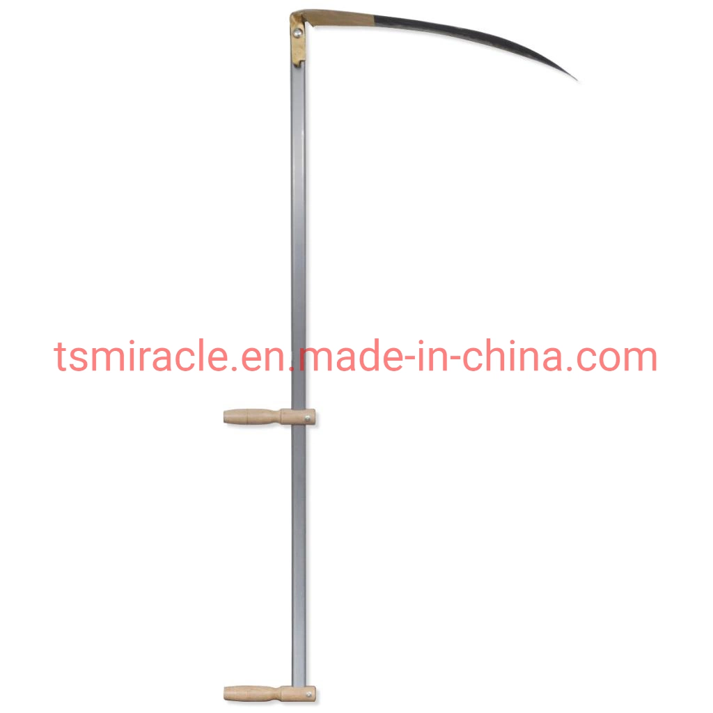 High Quality Carbon Steel Cutting Garden Farming Tool Grass Tooth Scythe with Long Wooden Handle Purning Sickle