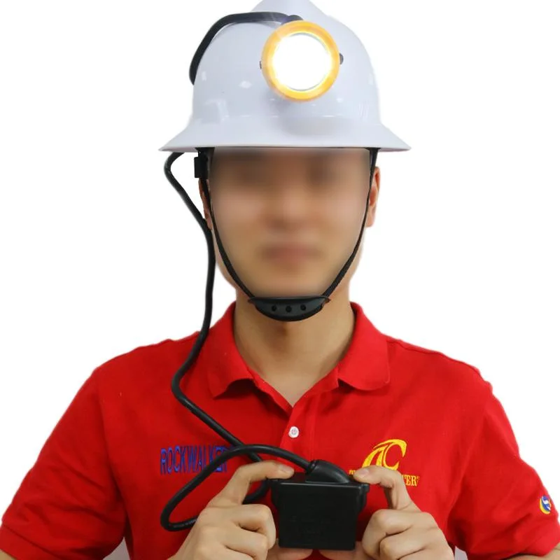 White Full Brim V Type HDPE Engineer Safety Helmet with Miner's Lamp