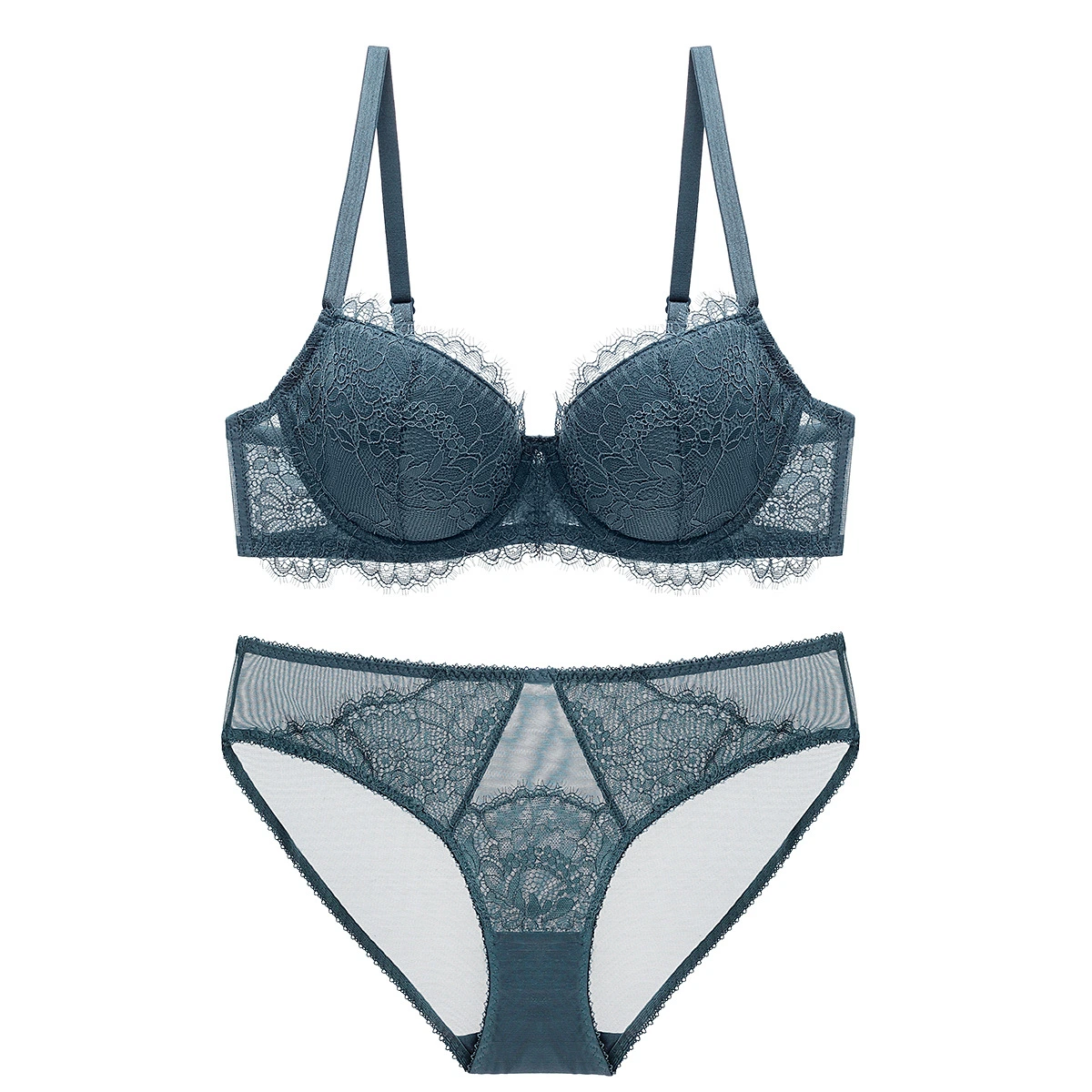 Nouvel ensemble de soutien-gorge en dentelle sexy et confortable en coton fin avec bonnet large en dentelle.