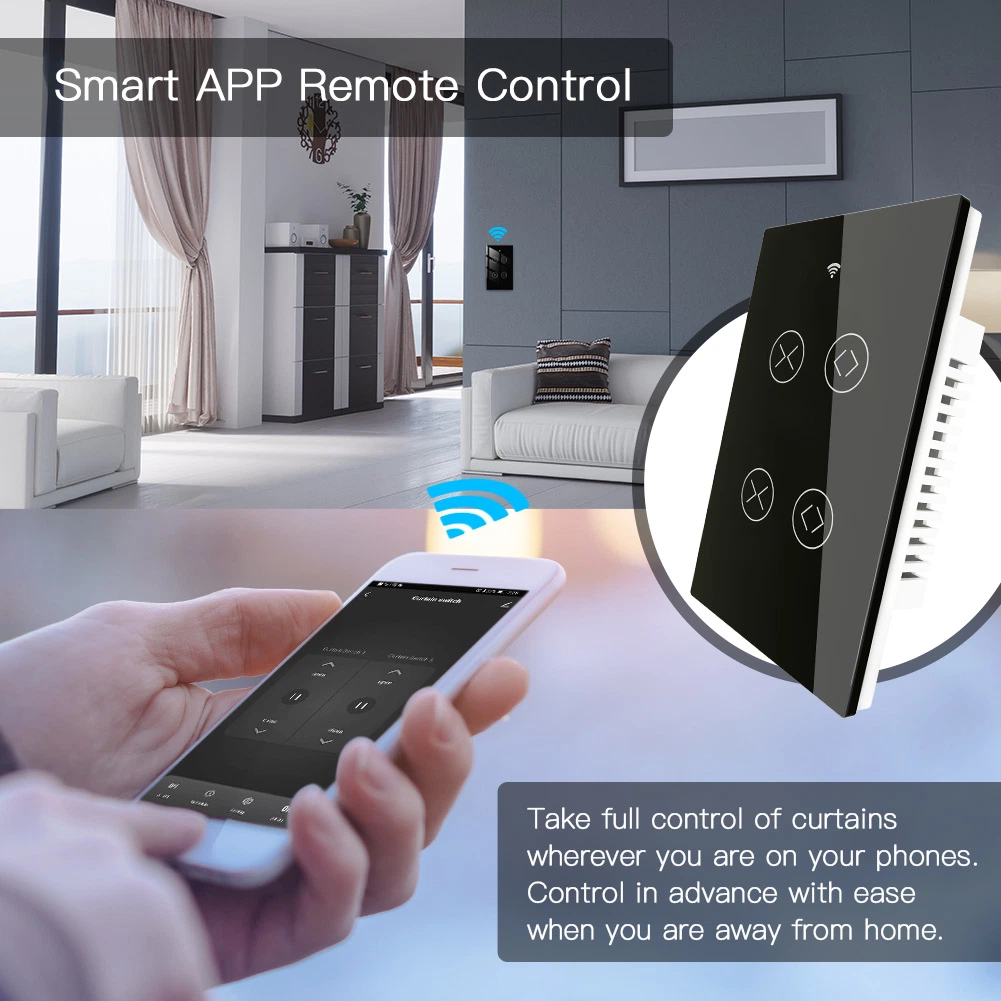 2 Gang WiFi RF Smart Curtain Switch Double Accessories Wireless Remote Control Electric Roller Blinds Shutter Track Tuya Smart Life Alexa Acho Google Home