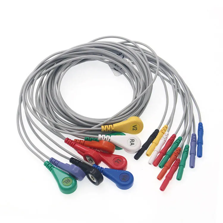 DIN 1.5 Style Holter Cable and Leadwires, 10 Lead IEC Snap ECG Electrodes Leadwires