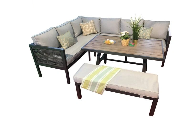 Ensemble de meubles de jardin en corde imperméable pour dîner en plein air, mobilier de patio en aluminium, ensembles de salle à manger de jardin