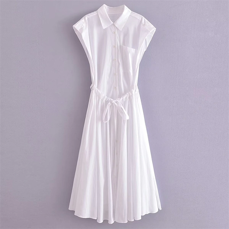 Vestido de camisa elegante de bolso branco de verão para mulher PB &amp; ZA