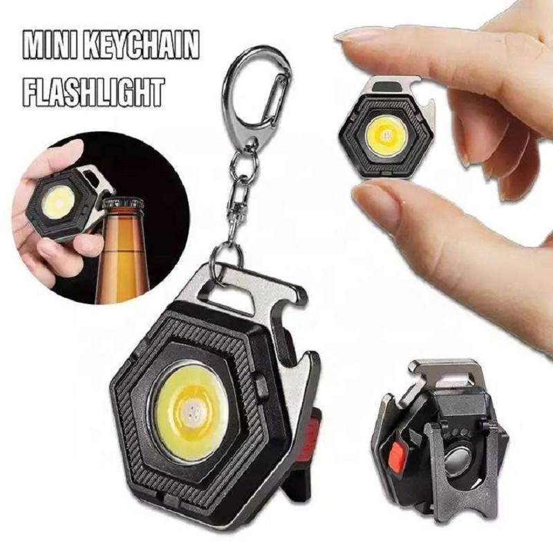 Mini Keychain Torch Portable Folding Bracket Bottle Opener Magnet Base Flashlight