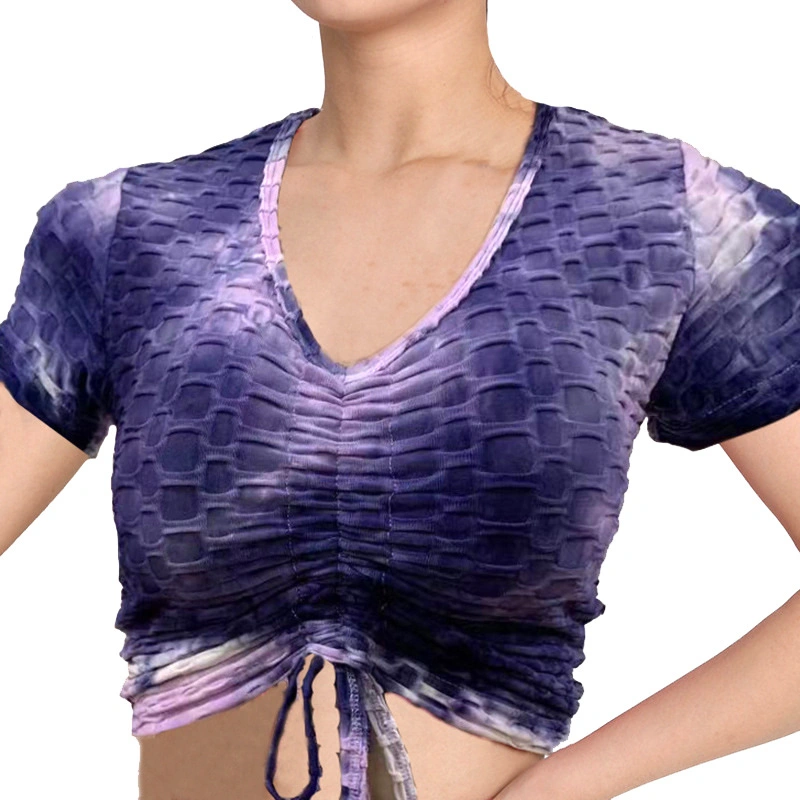 Yoga Shirt Tie-Dye Color Women Crop Tops Short Sleeve Yoga Wear