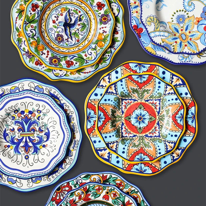 Hand-Painted Ceramic Plate Irregular Western Food Plate Steak Plate Salad Plate Home Decoration Dish