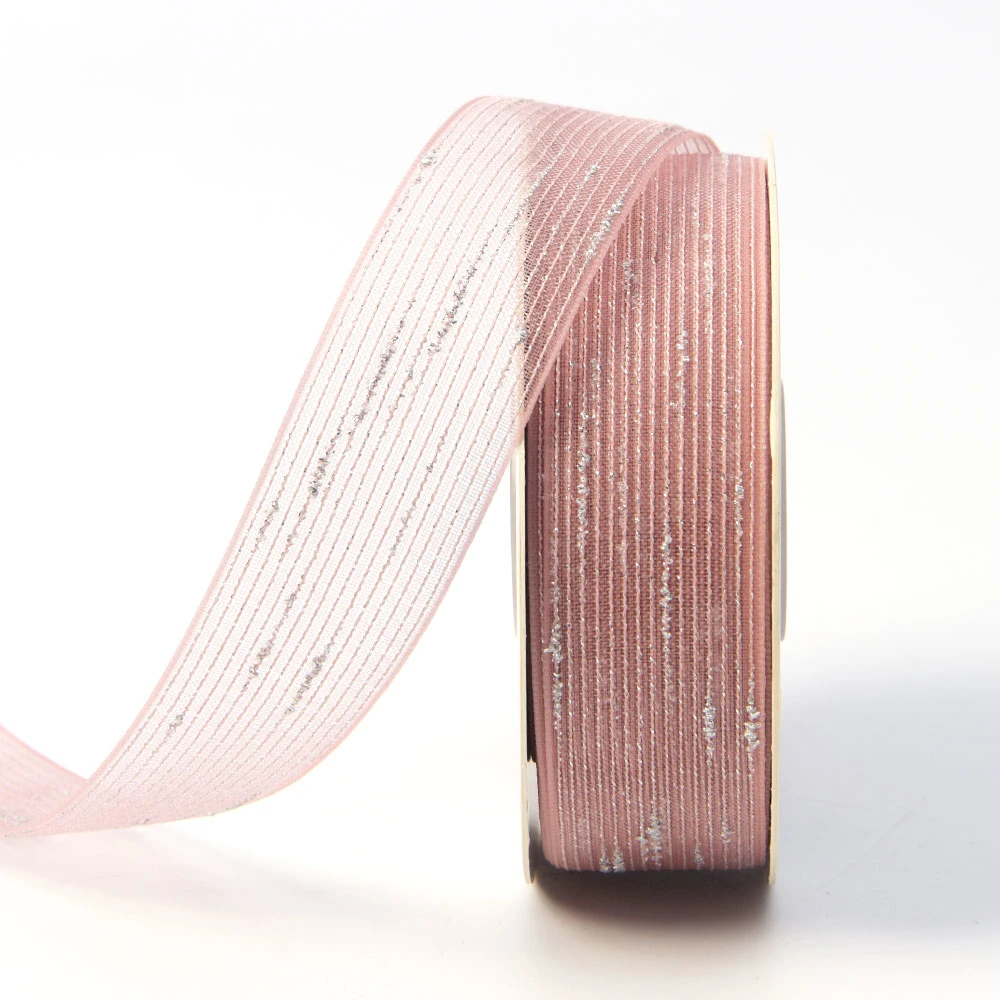 25mm Metallic Silver Striped Sheer Organza Ribbon