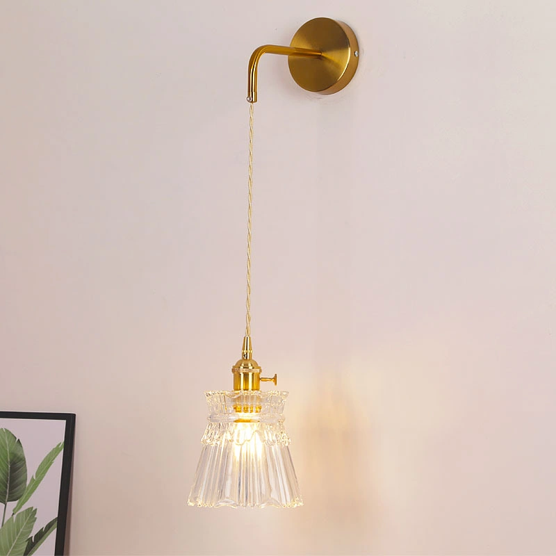 Nordic postModern Chambre chevet salon mur lumière en verre Lampe en cuivre de luxe