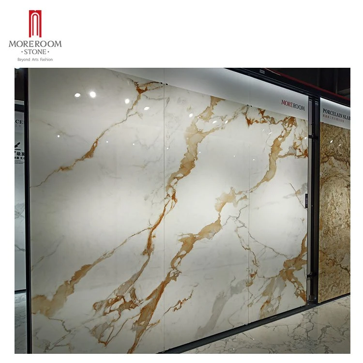 Luxury Calacatta White Gold Large Format Porcelain Marble Look Floor Big Size Ceramic Wall Floor Tile Sintered Stone