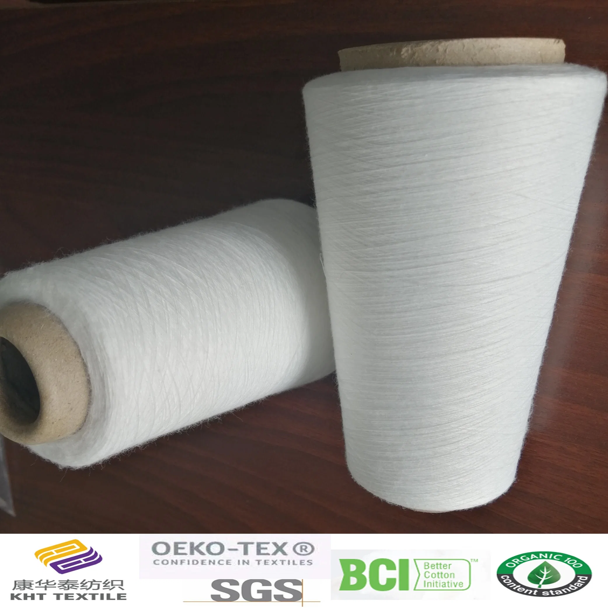 Fios de algodão orgânico/ reciclado Kht Produtos Têxteis China Ne40S/2, 50s/2, 60s/2, 80s/2