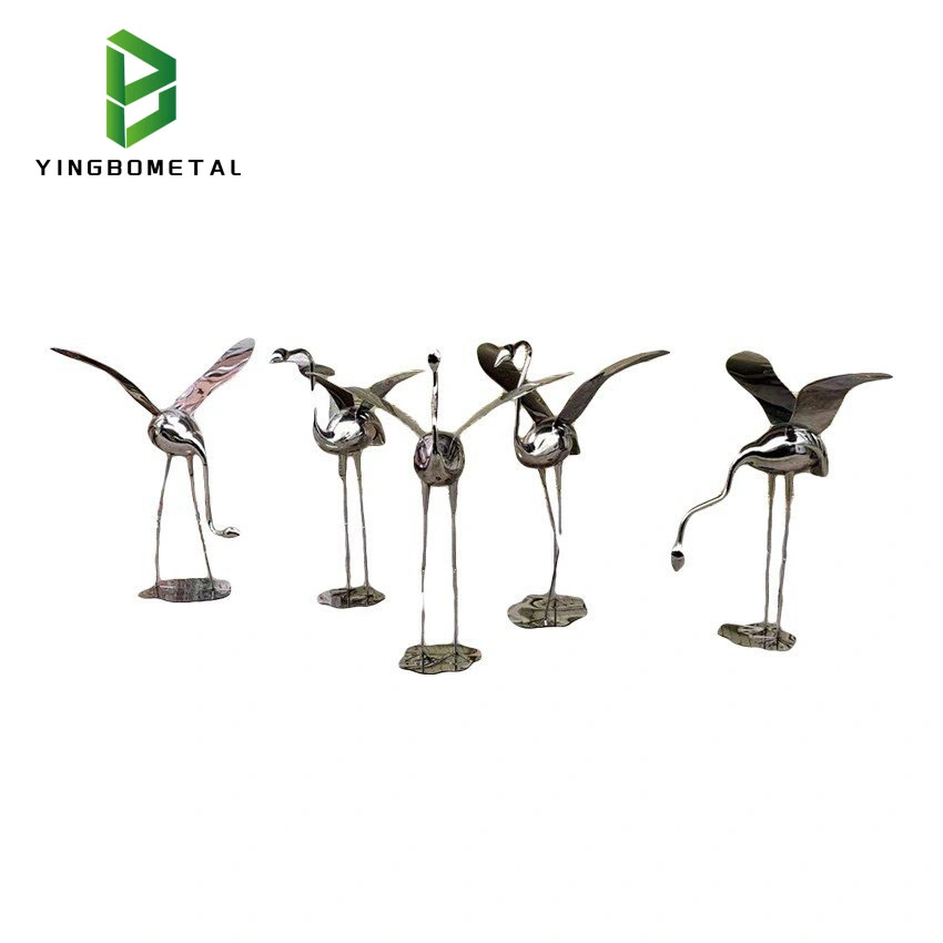 Flamingo Garden Statues Sculptures Metal Birds Yard Art Outdoor Crane Lawn Ornaments