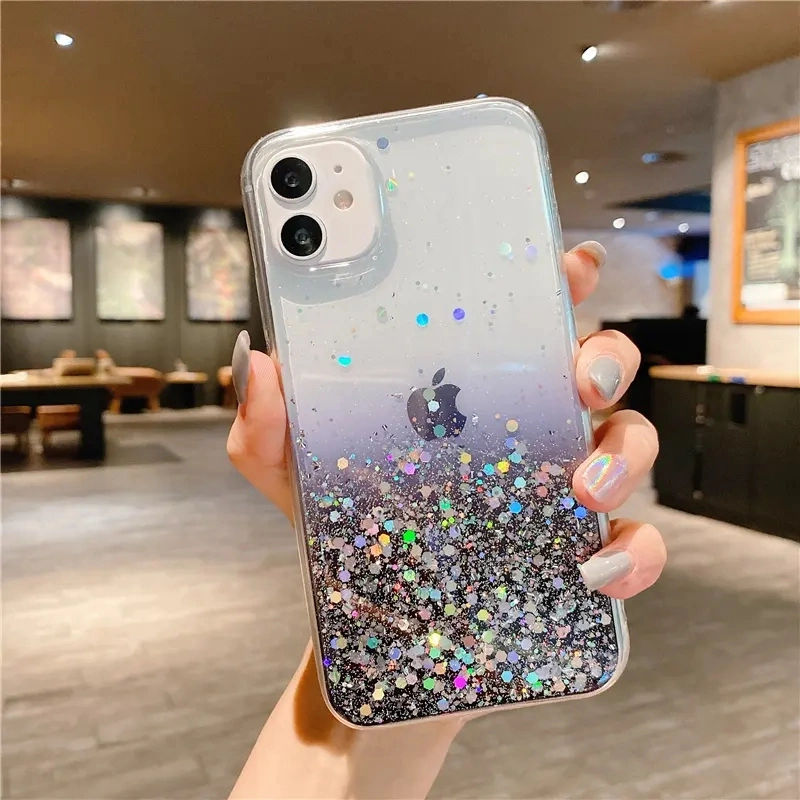 Clear Glitter Phone Case for iPhone 13 12 PRO 11 PRO Max Xs Max Xr X 7 8 Plus 12mini Se 2020 Cute Gradient Rainbow Sequins