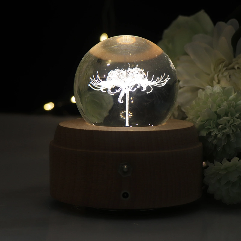 Zhongshan Gift Home Decor Night Lamp Battery Wooden LED Lamp Base D70mm K9 Crystal Ball Mood Light