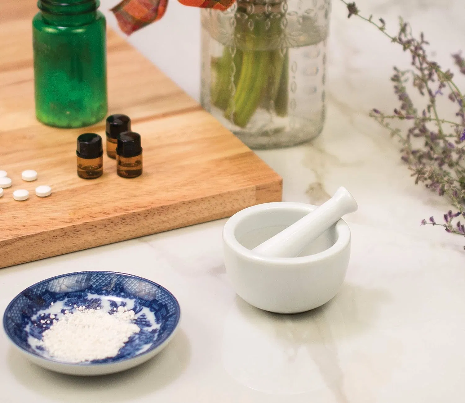 Fruit or Herbes Grinding Porcelain Mortar and Pestle Set