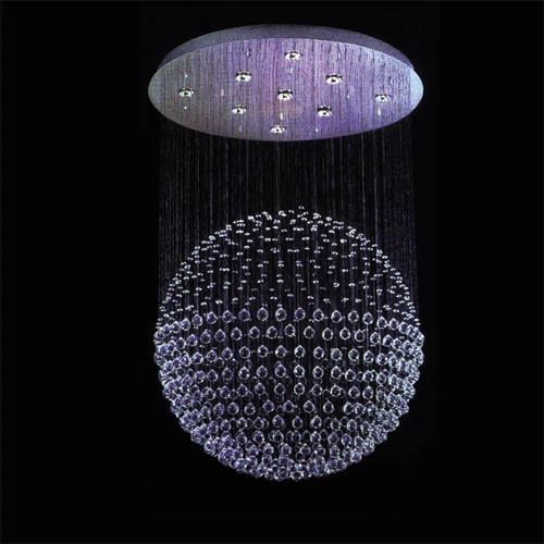 Custom Engineering Staircase LED Lighting Crystal Raindrop Ball Shape Round Chandelier Pendant Light for Hotel Project