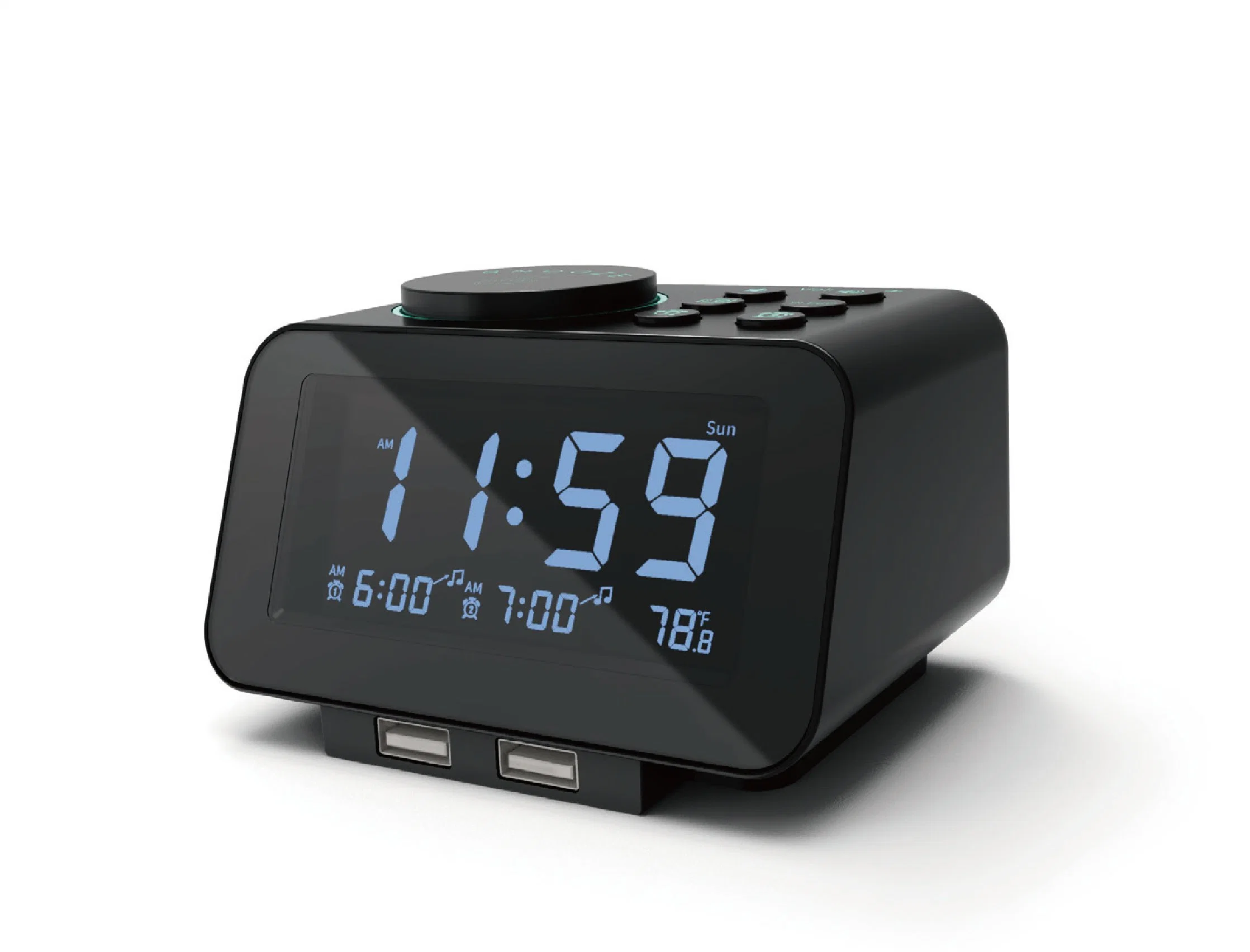 Digital Pll FM Radio Support 2 USB Charging Dual Clock Alarm