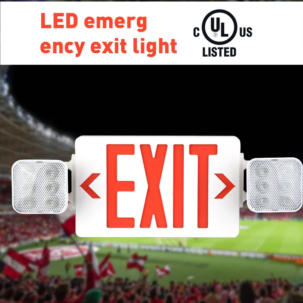 Best Sell Model LED Combo Emergency Exit Light with 2 Adjustable Head Lights 9.6V Nickel Cadmium Battery Emergency Lamp