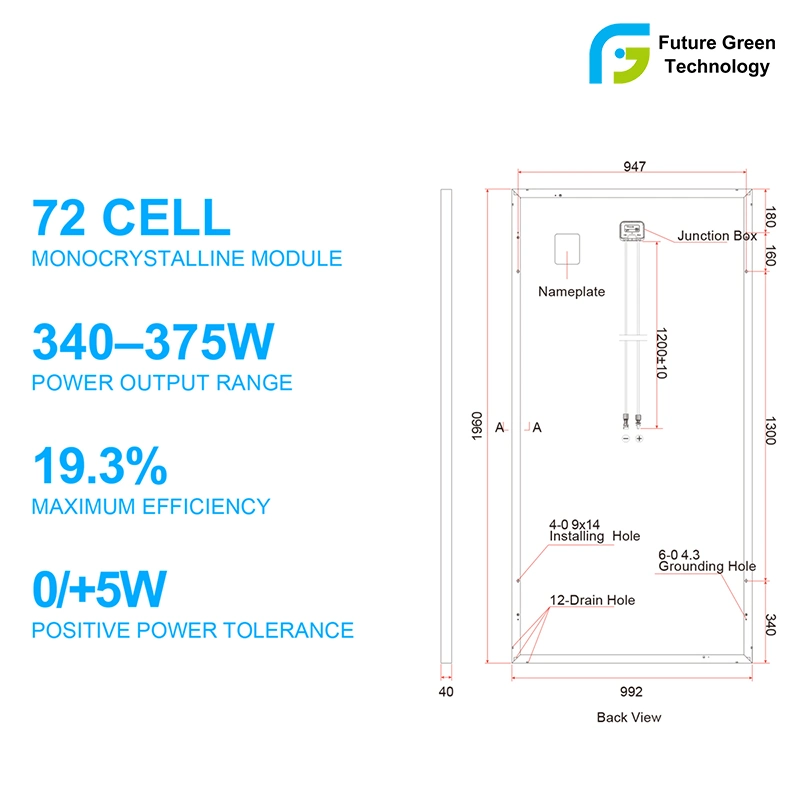 350W de stock de fábrica del Panel solar fotovoltaico monocristalino Módulo del sistema de calentador de agua