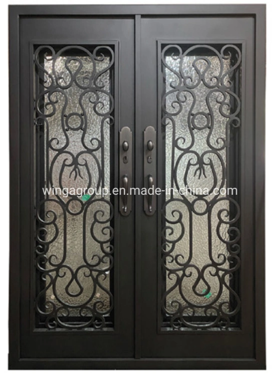 Custom Double Safety Security Metal Steel Glass Wrought Iron Door