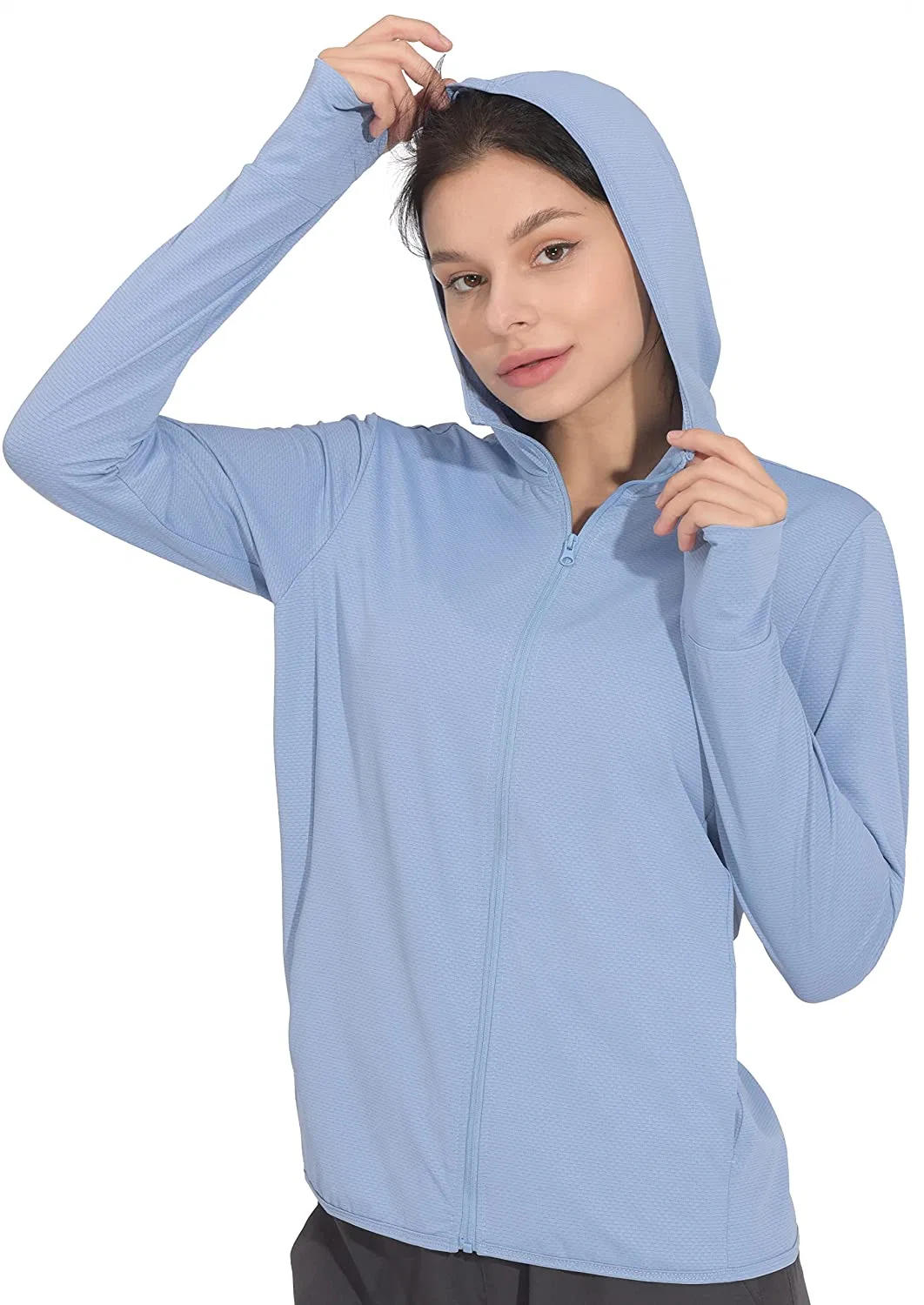 Sun Protection Hoodie Jacke für Damen Langarm Reißverschluss Shirts UPF 50+ UV Schutz Bekleidung für Wandern Laufen Angeln Wanderbekleidung