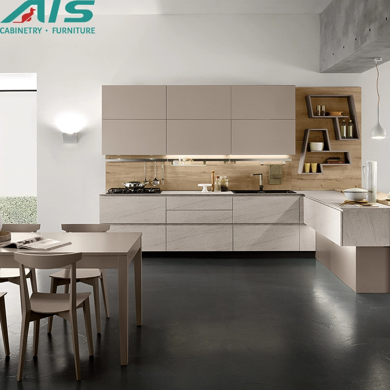 AIS China Morden Simple Designs Standard White Wood Furniture Set L Shape Cupboards Kitchen Cabinets with Sink