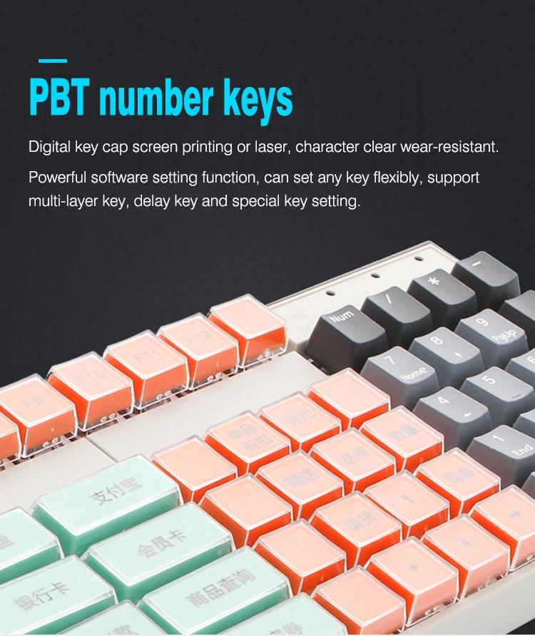 105 Keys Waterproof Cash Register Full USB Programmable Transparent Keycap POS Keyboard Kb105A