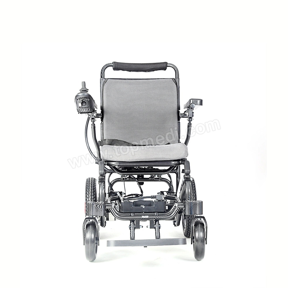 Electromagnetic Brake Carbon Fiber Appearance Aluminum Power Motorized Electric Wheelchair with Lithium Battery