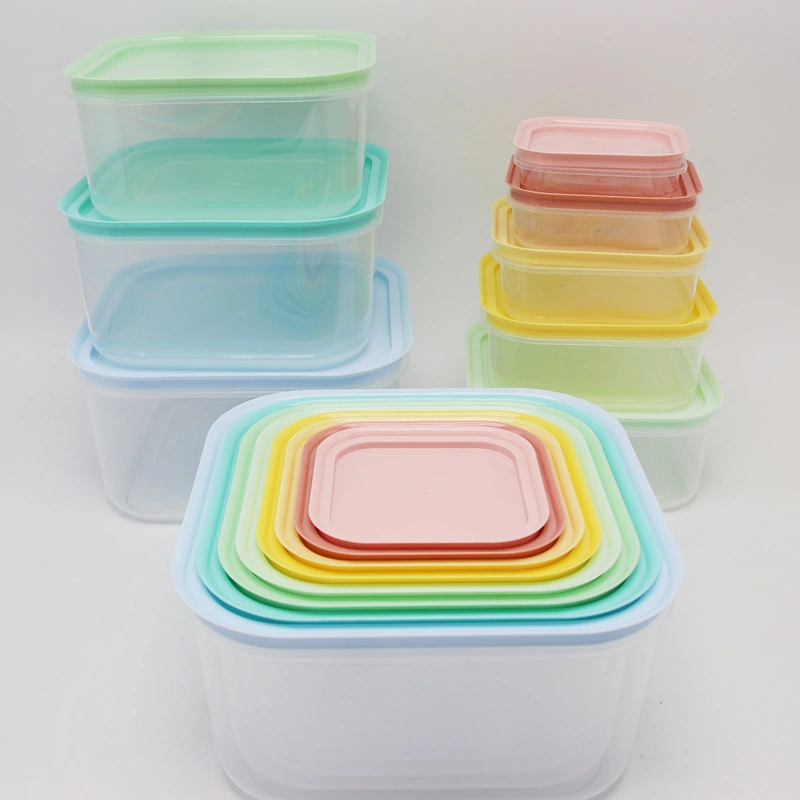 Square Rainbow 8-Piece Airtight Plastic Food Containers Storage Box Storage Container Set (Multicolored)