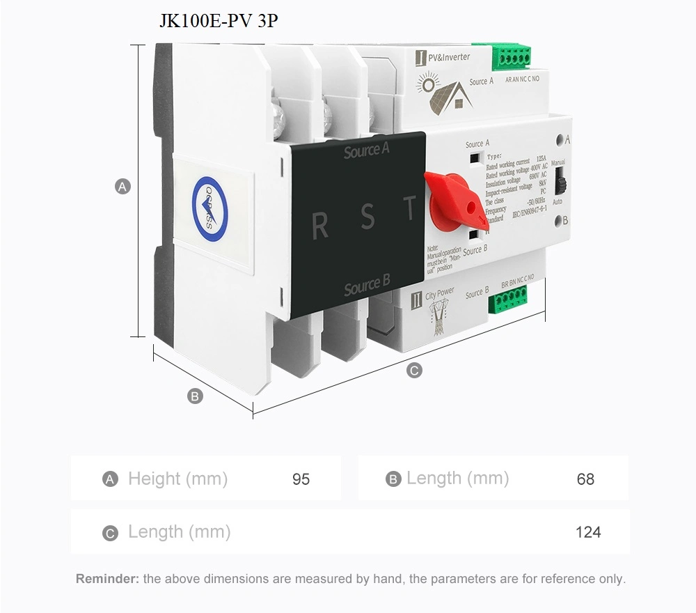 125A 3p 50Hz Automatic Transfer Dural Power Switch Grid to Solar Panel Inverter 0.008s Transfer Time No Interrupt