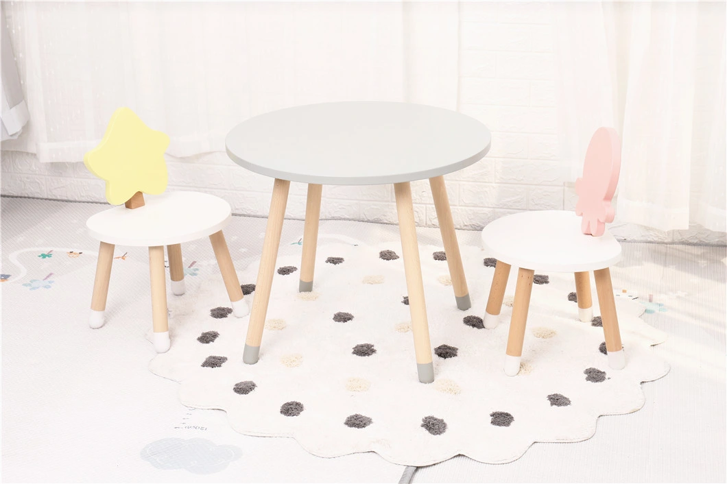 Cute Wooden Ocean Kids Moon Table and Star Chair Toddler Kindergarten Furniture Set