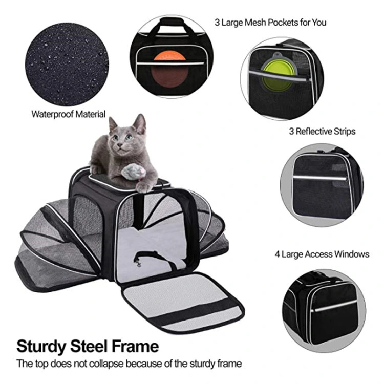 Expandable Foldable Soft-Sided Dog Carrier Travel Pet Bag with 3 Open Doors