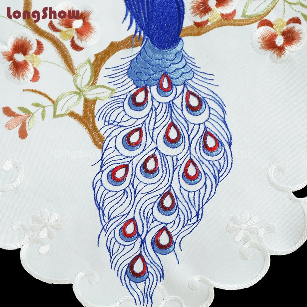 Wholesale/Supplier Chinese Style Blue Peacock Pattern Cutwork Embroidery Whole Set Tablecloth