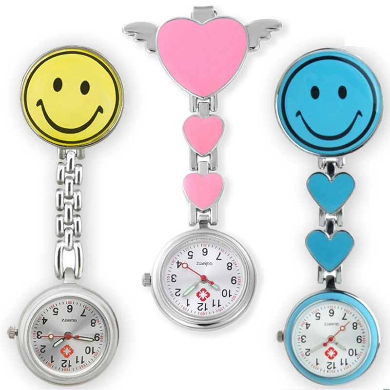 Auxiliar de assistir a venda por médico e da enfermagem usar o Pocket Watch Vigilância Torácica Amor Clipe Smiley Exame luminosa relógios de bolso