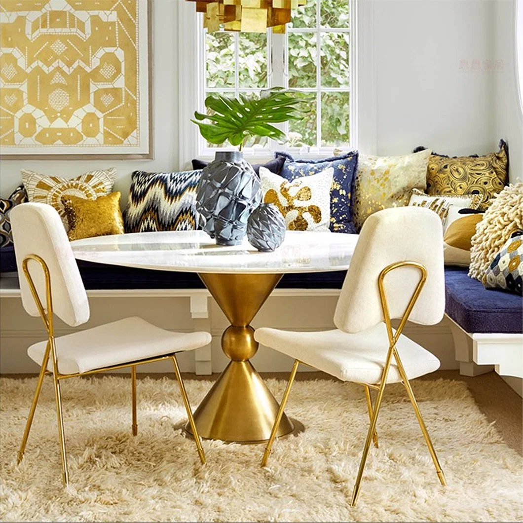 Экономичный современный минималистский легкий роскошный белый золотой камень Круглый обеденный стол