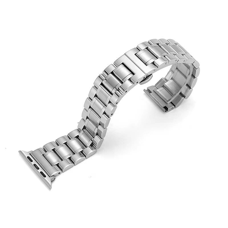 Customized 304 Precision Stainless Steel Adjustable Metal Stainless for Apple Watch Band Beads 38-49mm Solid Butterfly Buckle Watch Strap