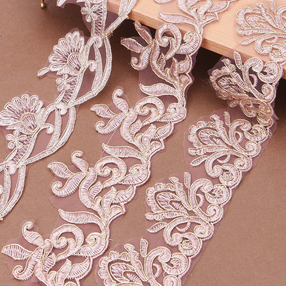Golden Corded Bridal Veil Lace Trim for Wedding Dress Decorative Sewing