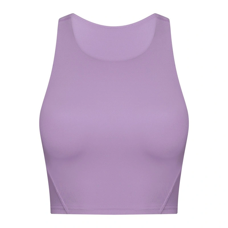 Ladies Summer Round Neck Tie Chest Pad Yoga Vest Nude Feeling Firming High Elastic Sports Fitness Top Ssdq0445