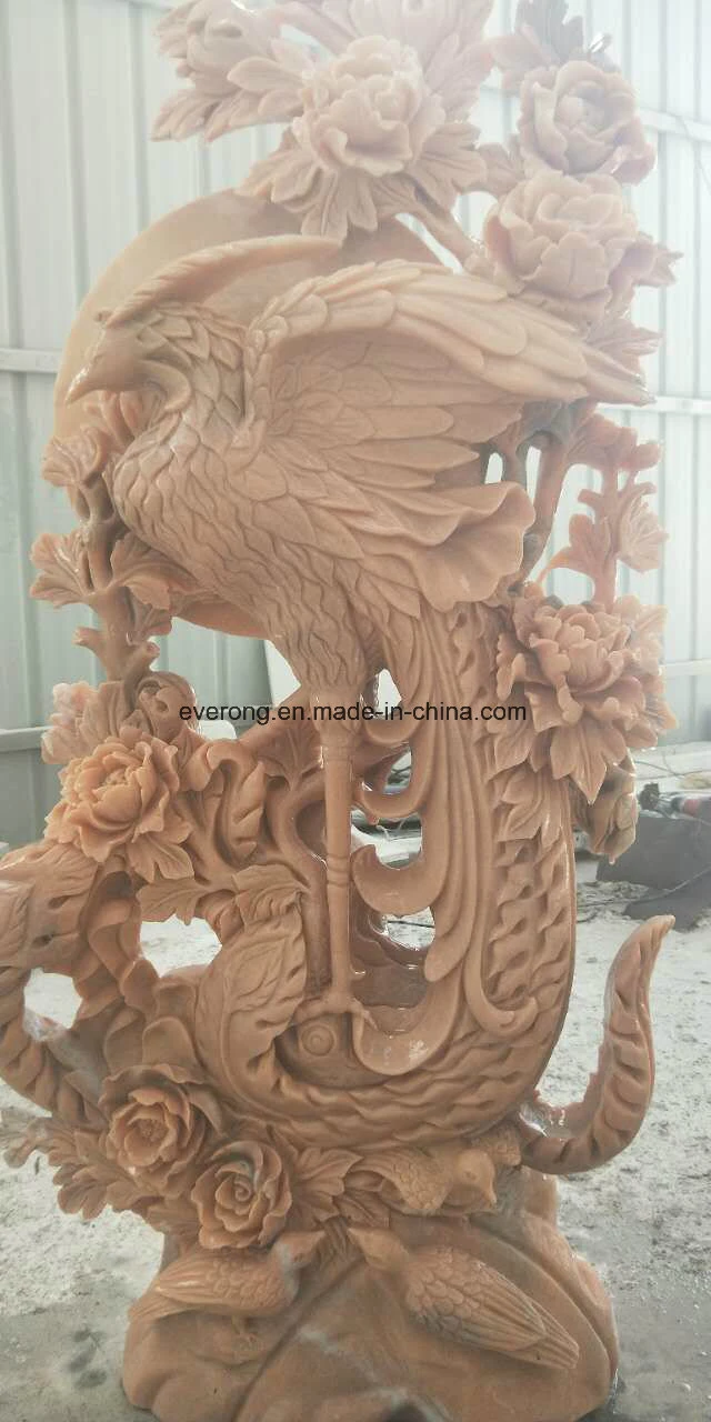 Handgeschnitzte Stein Marmor/Granit Vogel Statue / Skulptur Phoenix Schnitzerei mit Blume