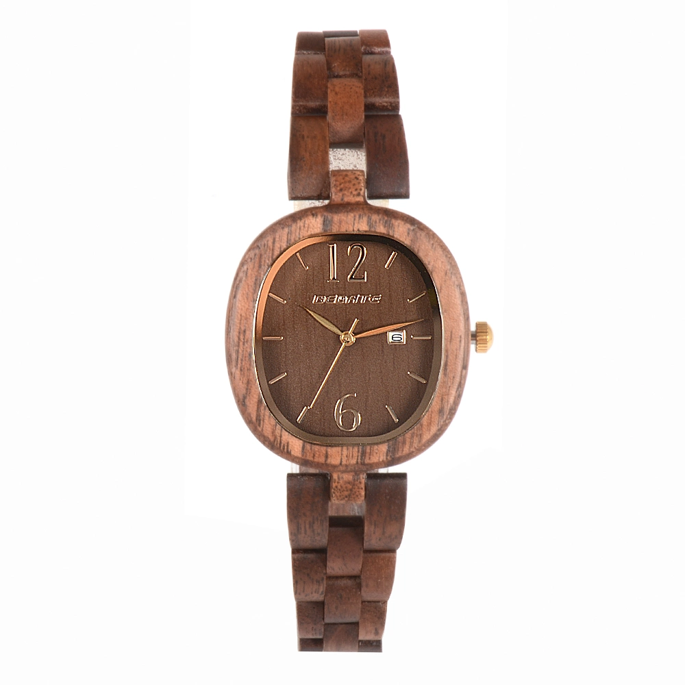 Senhora Madeira Premium estilo antigo relógio de pulso de quartzo com recurso de data
