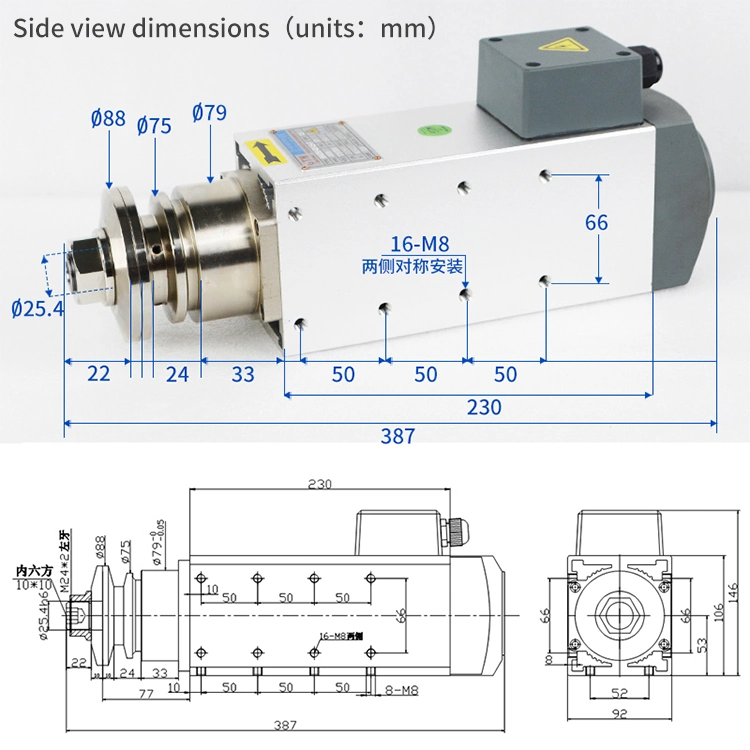 Scie électrique monophasée/triphasée pour meuleuse de routeur CNC avec moteur de broche pour meulage de l'aluminium.