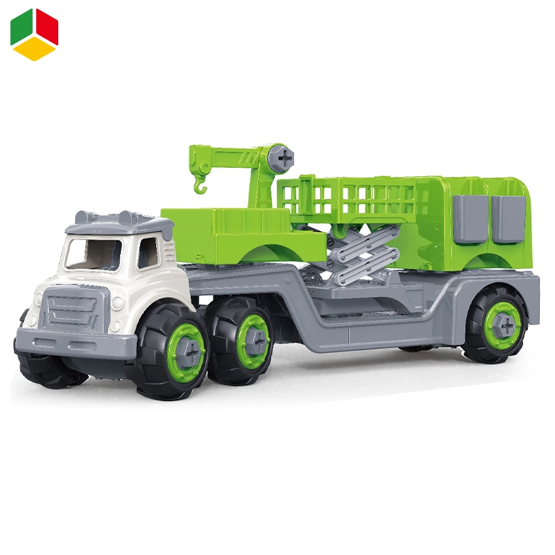 QS Popular New Design Children Wholesale Kids Simulation Assembly Car Toy DIY Plastic 3 in 1 Combination Sanitation Vehicle Car Set Toys