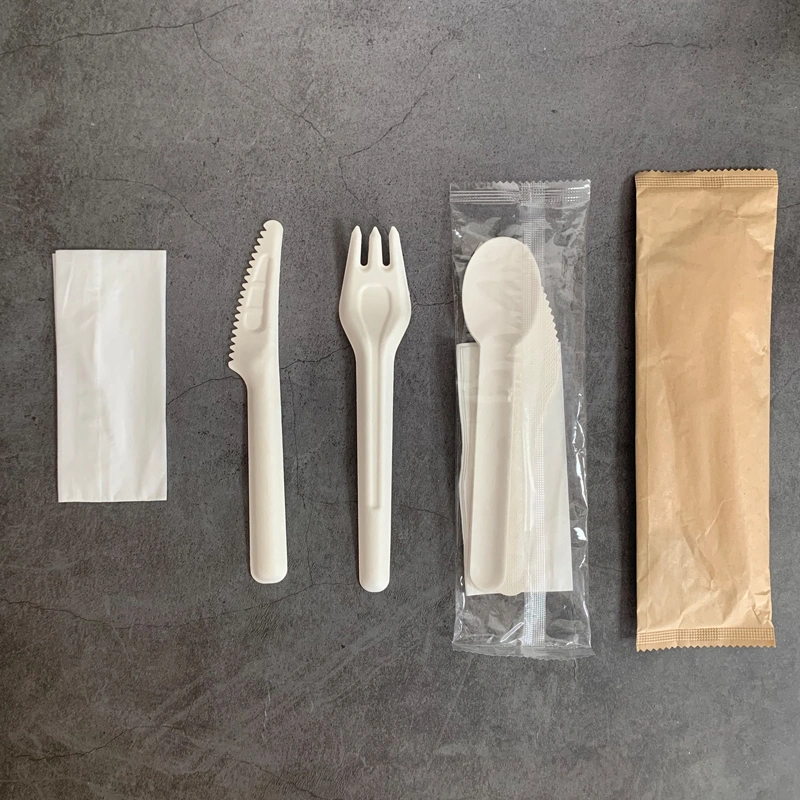 Watsonpak Plant-Based Food Grade Suarcane Fiber Tableware Sugarcane Fiber Disposable Dinnerware Single Use Bidegradable Cutlery Set with Paper Napkin